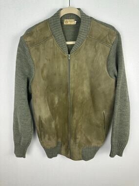 Dunn & Co. Men's Vintage Genuine Suede Knit Blouson Bomber Jacket gray/brown L